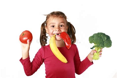 Happy Child Eating Healthy Food Vegetables Stock Image Image Of