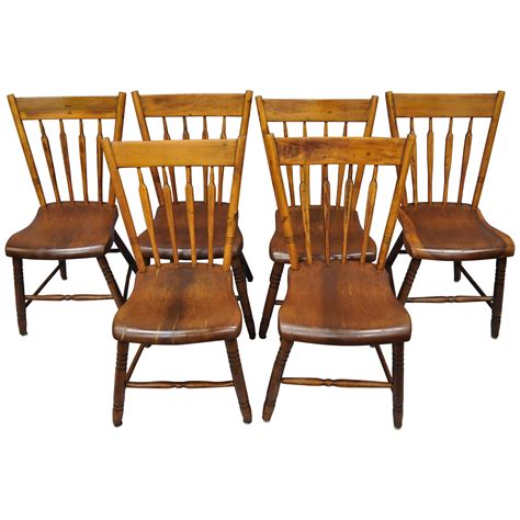 6 Antique American Colonial Farmhouse Windsor Country Dining Chairs