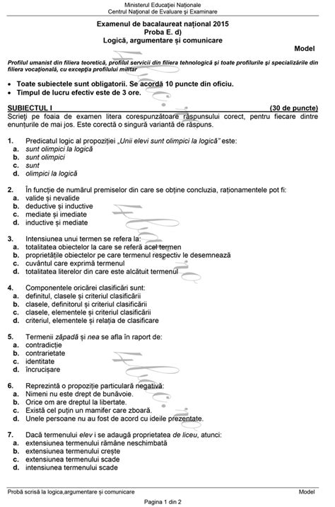 Profilul umanist din filiera teoretică, profilul servicii din filiera tehnologică şi toate profilurile şi specializările din filiera vocaţională, cu • toate subiectele sunt obligatorii. Subiecte Bac Logica Rezolvate