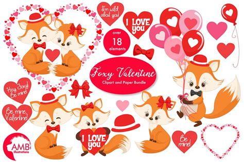 Valentine Cute Fox Clipart Amb 1582 Custom Designed Illustrations