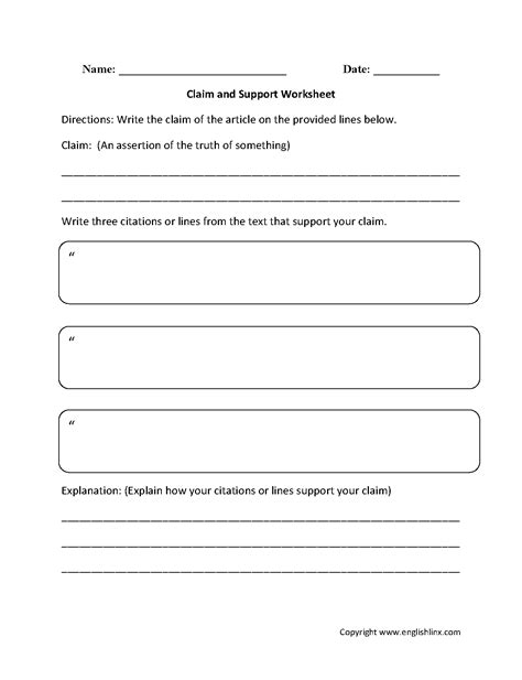 Writing A Claim Worksheets