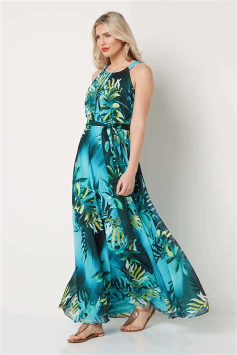 Halter Neck Tropical Print Maxi Dress Free Uk Delivery 10 12 14 16 18 20 Romanoriginals