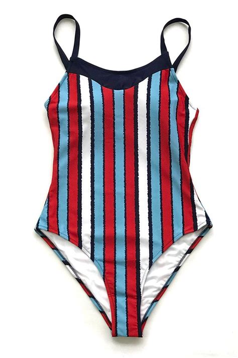 Blue And Red Stripe One Piece Swimsuit By Cupshe Blue And Red Stripe One