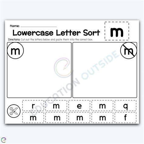 Lowercase Letter M Cut Paste And Sort The Letters Worksheet