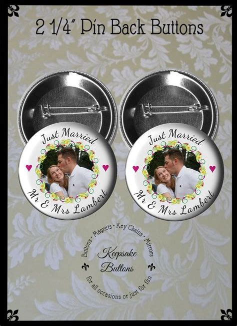 225 Custom Just Married Photo Pins Photo Honeymoon Couple Buttons