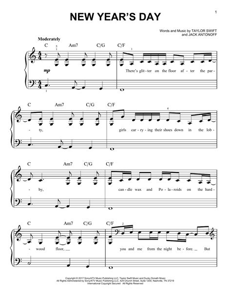 New Years Day By Taylor Swift Sheet Music For Easy Piano At Sheet