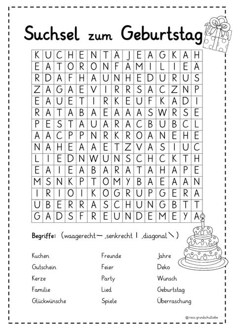Insbesondere bei lehrkräften in deutschland sind solche wörtersuchrätsel unter dem namen suchsel bekannt. Suchsel/ Buchstabengitter zum Geburtstag ...