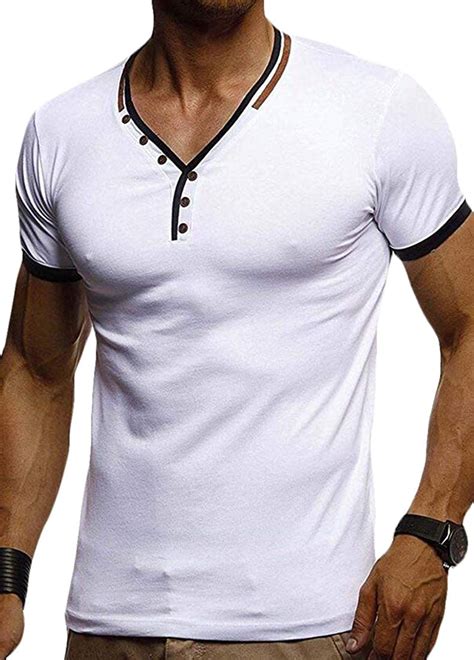 Gocgt Mens Summer Short Sleeve Henleys T Shirt Single Button V Neck