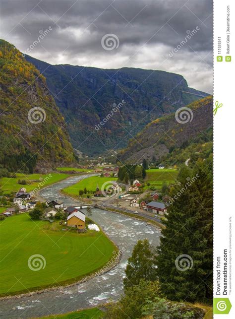 Flamselvi River Valley On The Way To Flam Norway Stock