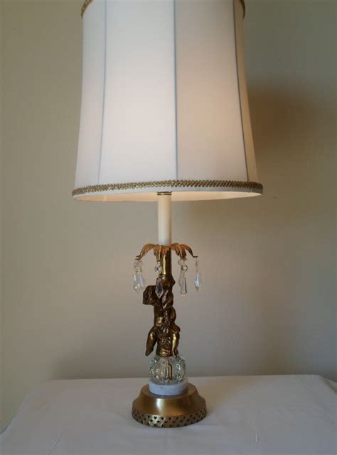 Vintage Pair Of Cherub Lamps Brass Crystal Marble Etsy Lamp