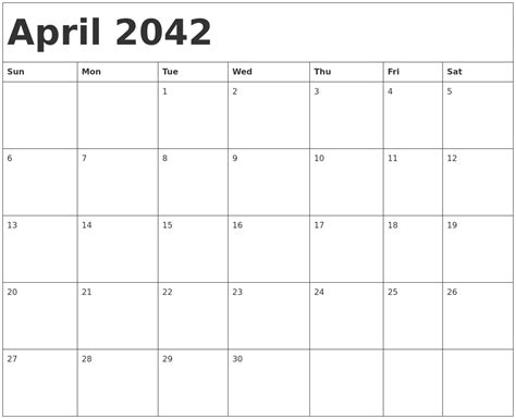 April 2042 Calendar Template