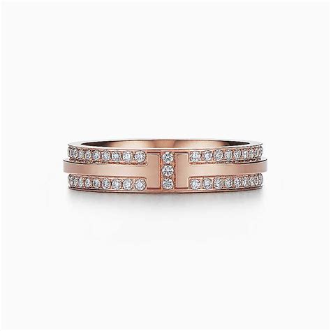 Tiffany T Two Narrow Ring In 18k Rose Gold With Pavé Diamonds