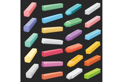 Color Chalk Pastel Sticks Artist Supplies Vector Set Isolated By