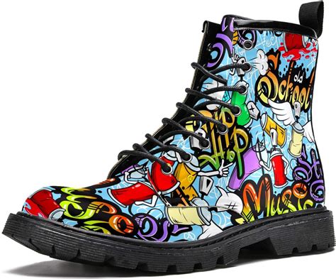 Mapolo Mens High Top Boots Lace Up Decorative Graffiti