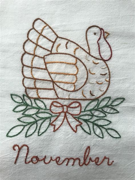 Set Of 12 Hand Embroidered Kitchen Towels Months Of The Year Theme