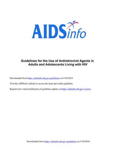 Guidelines For The Use Of Antiretroviral Agents In Adults And