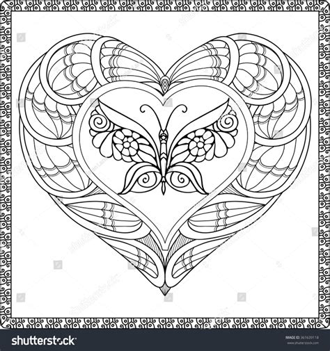 In this coloring page, you can see the heart of the sea. Стоковая векторная графика «Love Heart Butterfly Coloring ...
