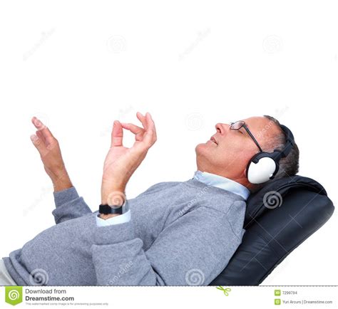 Relaxed Mature Man Listening To Music - Copyspace Stock Photo - Image of finger, modern: 7299794