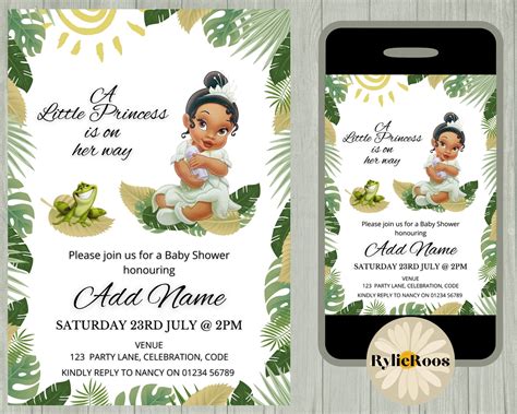 Princess Tiana Baby Shower Invitation Princess And The Frog Etsy