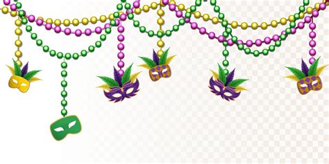 Mardi Gras With Beads And A Hanging Mask Isolated On Transparent