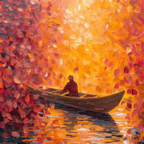 Premium Ai Image A Painting Of A Man In A Boat On The Water