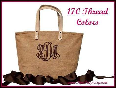 Monogrammed Natural Color Jute Tote Bag Personalized By Bowpeep 2195