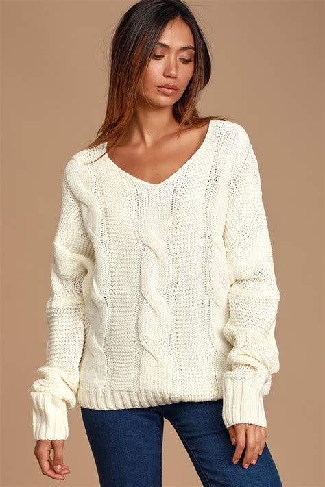 trendy white sweater cable knit sweater cozy knit sweater top lulus