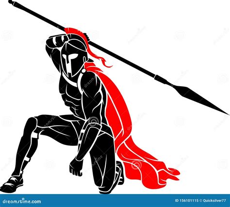 Spartan Kneeling With Sharp Spear Weapon Stock Vector Illustration Of