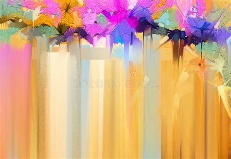 Abstract Colorful Oil Acrylic Painting Of Spring Flower Hand Painted