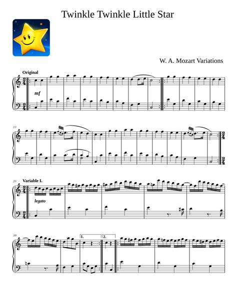 Twinkle Twinkle Little Star Mozart Variations Sheet Music Solo