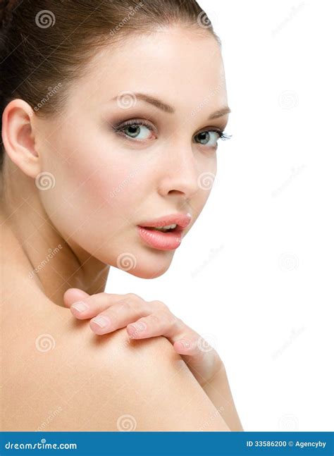 Close Up Of Naked Girl Touching Her Shoulder Stock Photo Image Of Health Joyful