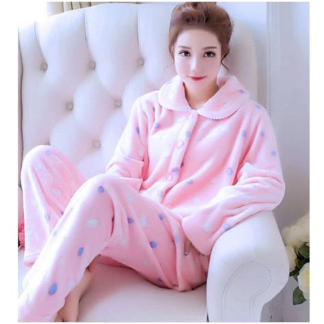 Female Pajamas Winter Thick Flannel Sleepwear Lady Home Furnishing