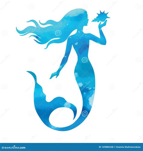 Mermaid Watercolor Vector Silhouette Illustration