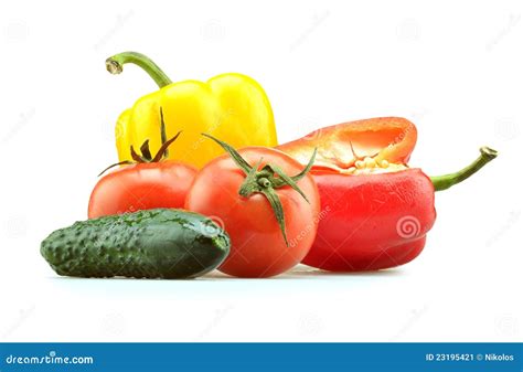 Peppers Tomato And Green Cucumber Isolated Stock Image Image Of