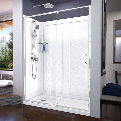 dreamline flex hardware chrome base and backwall color white 3 piece alcove shower kit