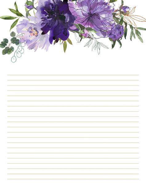 Floral Stationery Set Purple Floral Stationery Printable Etsy