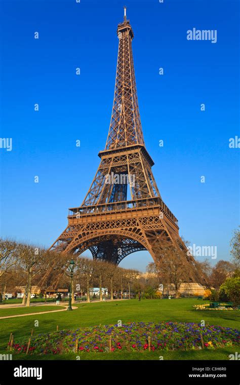 View Of The Eiffel Tower From Park Du Champ De Mars Paris France