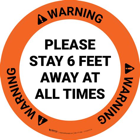 Warning Please Stay 6 Feet Away At All Times Circular Floor Sign