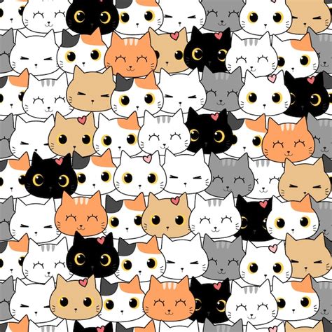 Premium Vector Cute Cat Kitten Cartoon Doodle Seamless Pattern