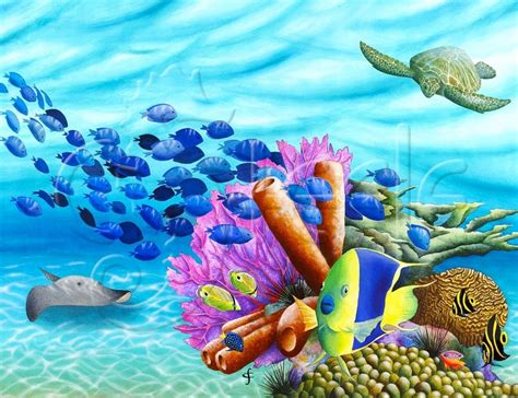 Carolyn Steele Tropical Art Print Scuba And Snorkel Coral Etsy Canada