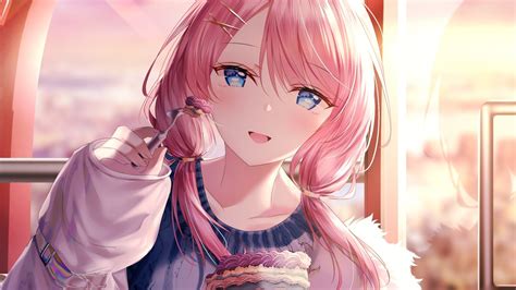 Download 1600x900 Wallpaper Cute Anime Girl Beautiful Eating Cake Widescreen 169