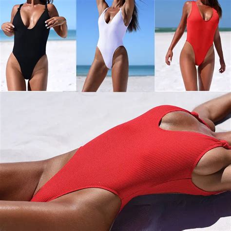 2018 Womens One Piece Push Up Padded Monokini Beach Swimwear Swimsuit
