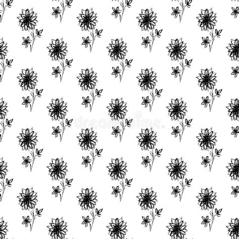 Seamless Hand Drawn Pattern Of Abstract Dandelion Flowers Isolated On