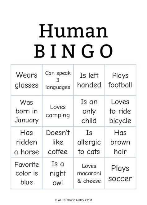 Human Bingo Printable Ice Breaker Bingo Cards