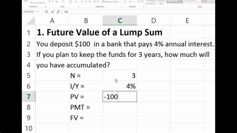Future Value Of A Lump Sum Using Excel Youtube