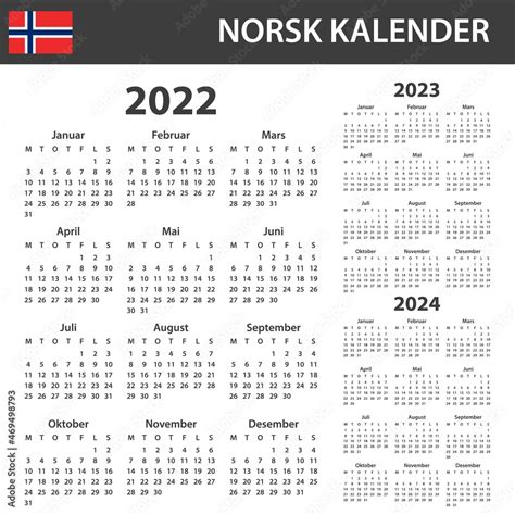 Norwegian Calendar For 2022 2024 Scheduler Agenda Or Diary Template