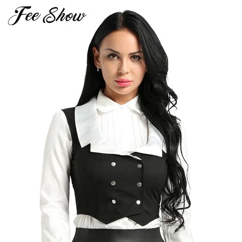 Womens Fashion Classic Vest Waistcoat Turn Down Collar Slim Fit Sleeveless Double Breasted Vest