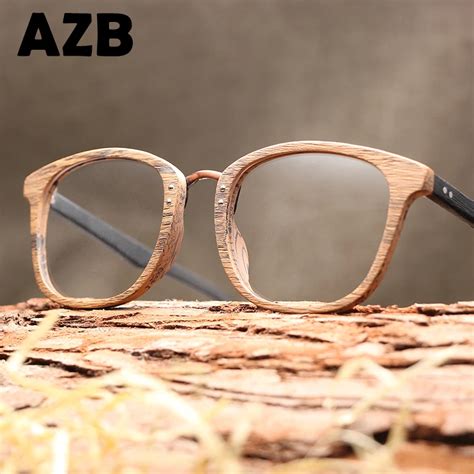 Azb Handmade Wood Glasses Frame With Clear Lenses Men Optical Eyeglasses Frames Women Wood Grain