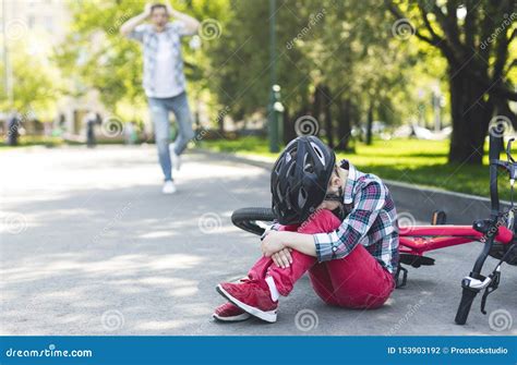 Little Cyclict Fell Down From Her Bike Stock Photo Image Of Child