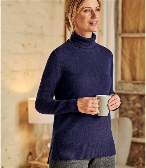 Navy Pure Cashmere Luxurious Cashmere Boxy Polo Neck Jumper